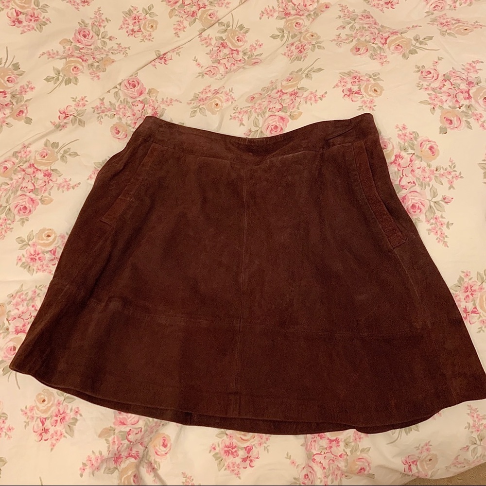 Burgundy suede mini skirt